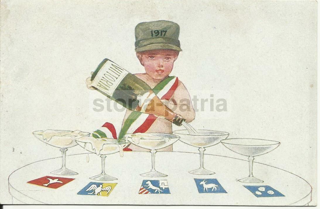 Cartolina Grande Guerra 1917, Allegoria Vittoria Tricolore Italia