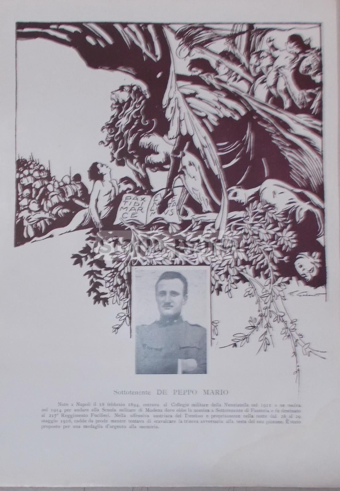 Stampa Grande Guerra: Sottotenente Mario De Peppo, Nunziatella, Napoli