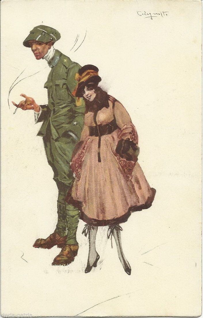 Cartolina Militare Plinio Codognato Con Donnina E Soldato