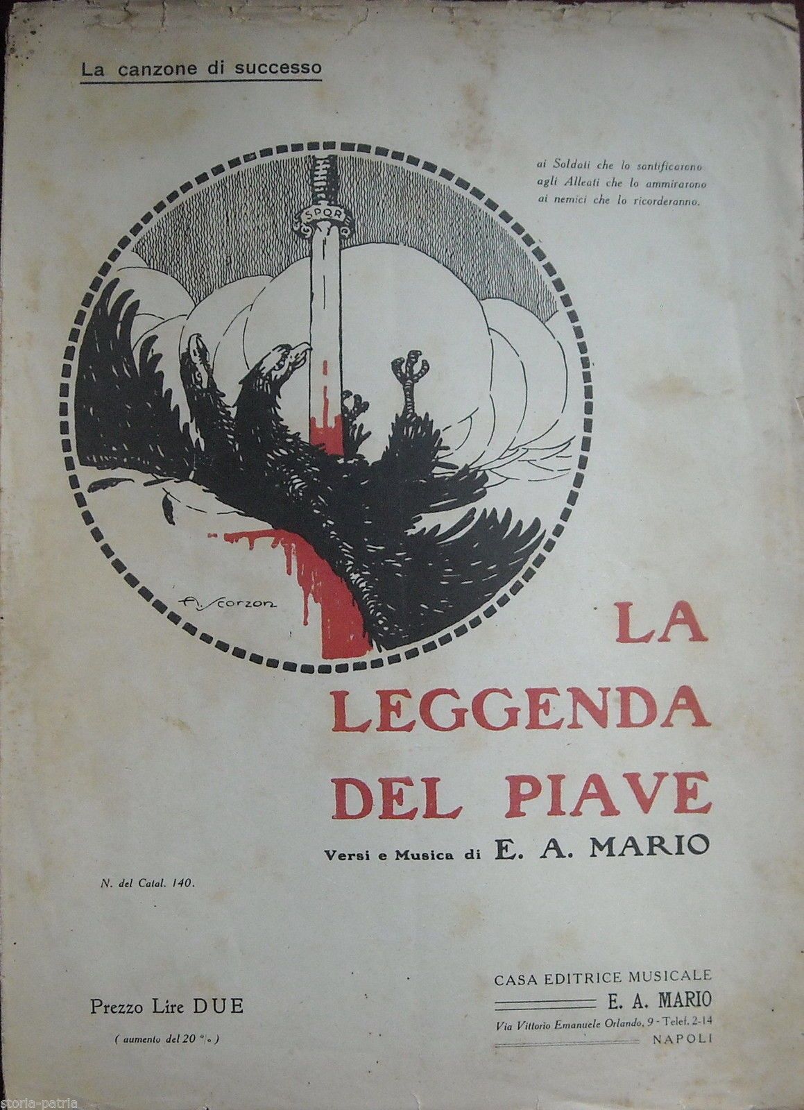 Spartito La Leggenda Del Piave, E.A. Mario, 1919, Illustrato Da Scorzon