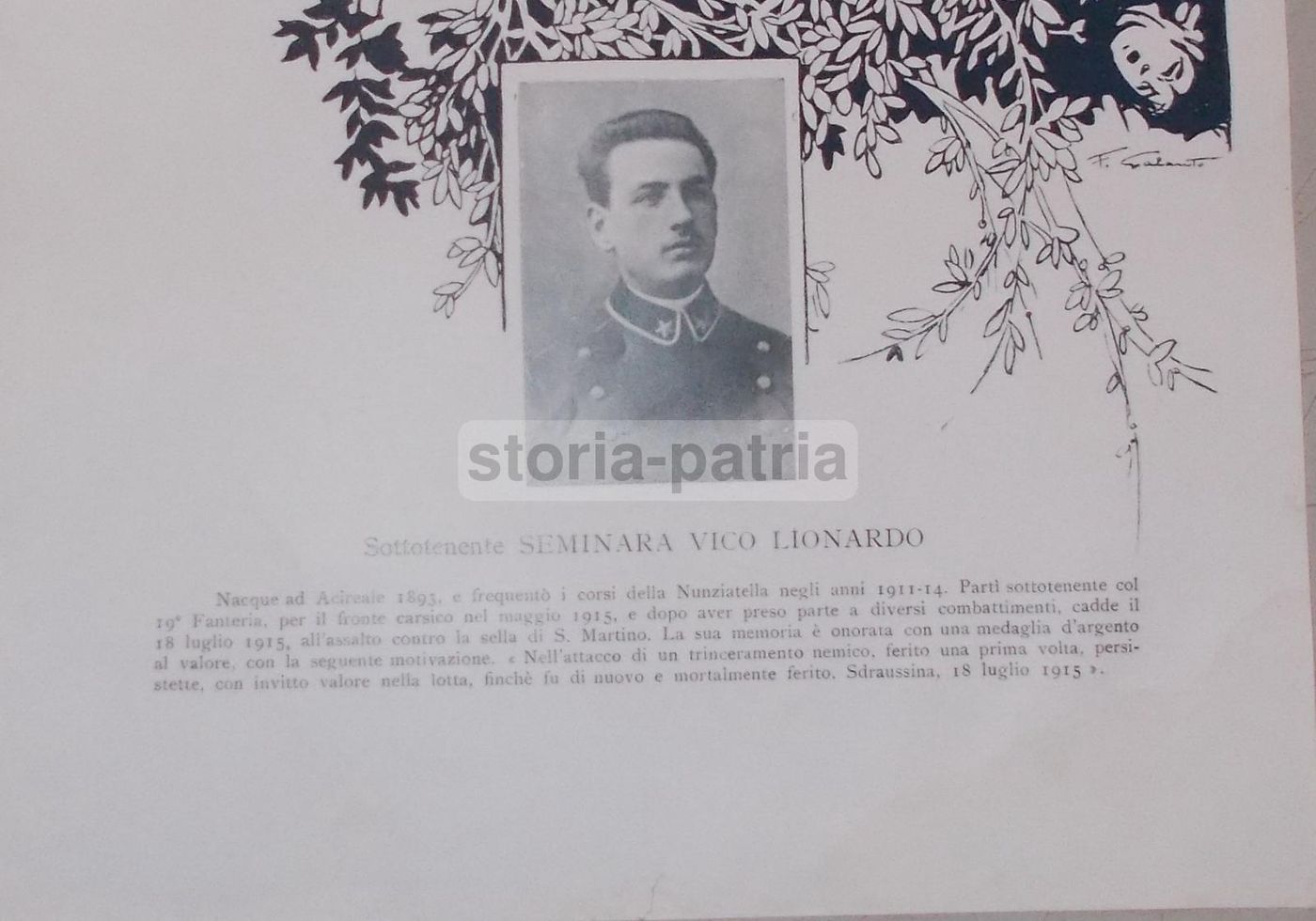 Stampa Grande Guerra: Sottotenente Seminara Vico Lionardo (Acireale)