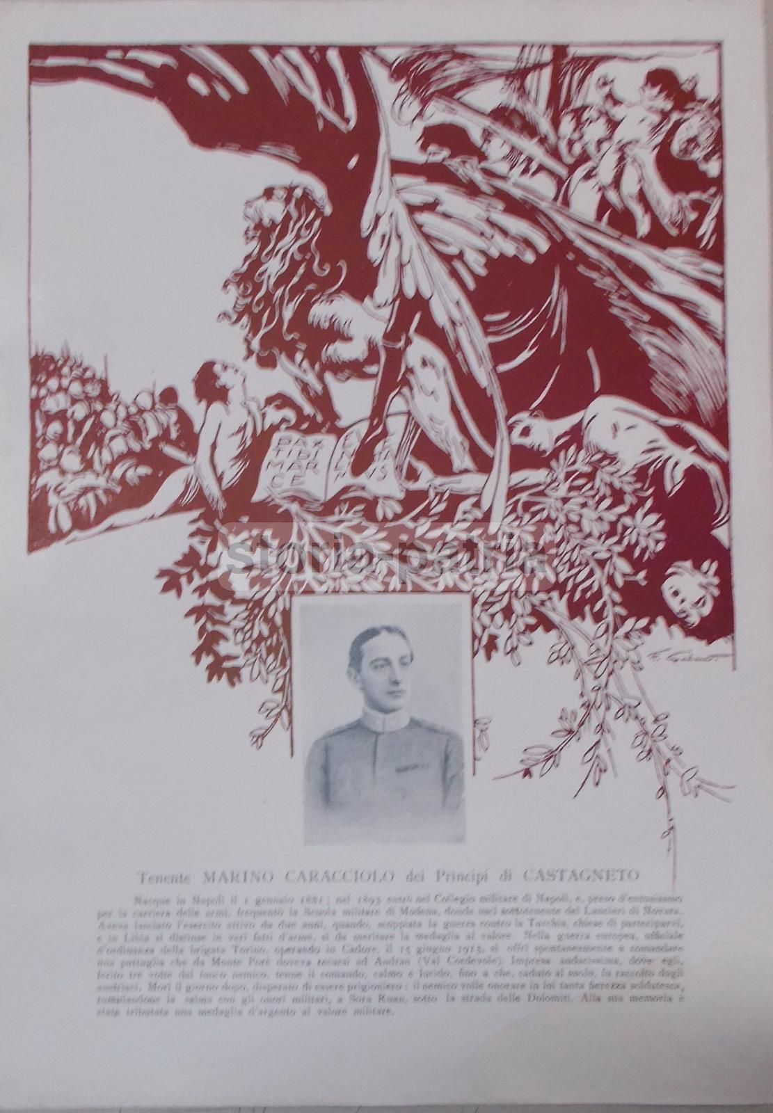 Stampa Commemorativa Tenente Marino Caracciolo Dei Principi Di Castagneto, Napoli