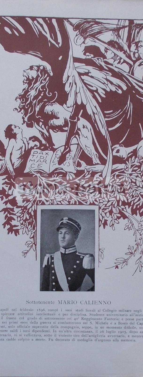 Stampa Commemorativa Sottotenente Mario Calienno Grande Guerra