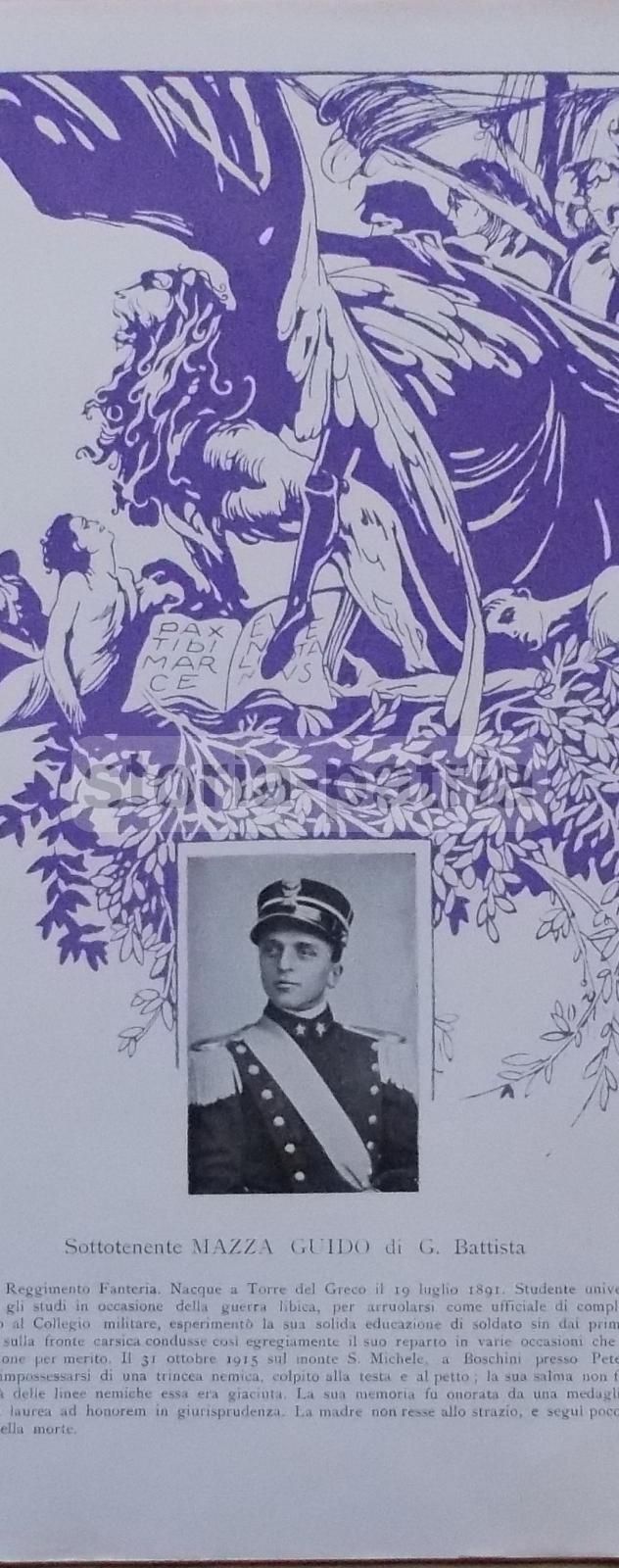 Stampa Commemorativa Sottotenente Guido Mazza Grande Guerra Napoli