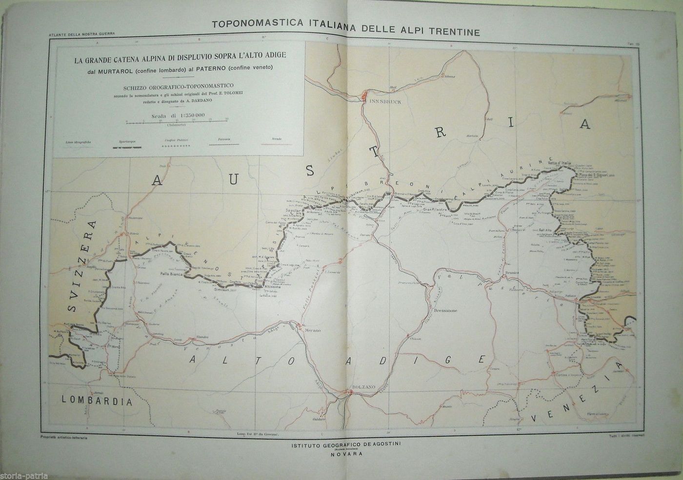 Mappa Alpi Trentine Grande Guerra 1916 Tolomei De Agostini