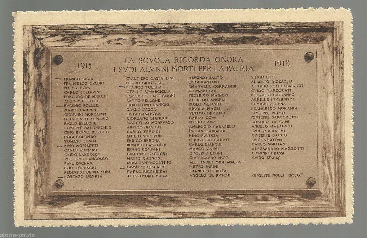 Cartolina Lapide Caduti Grande Guerra Scuola Milano Via Sant'Orsola
