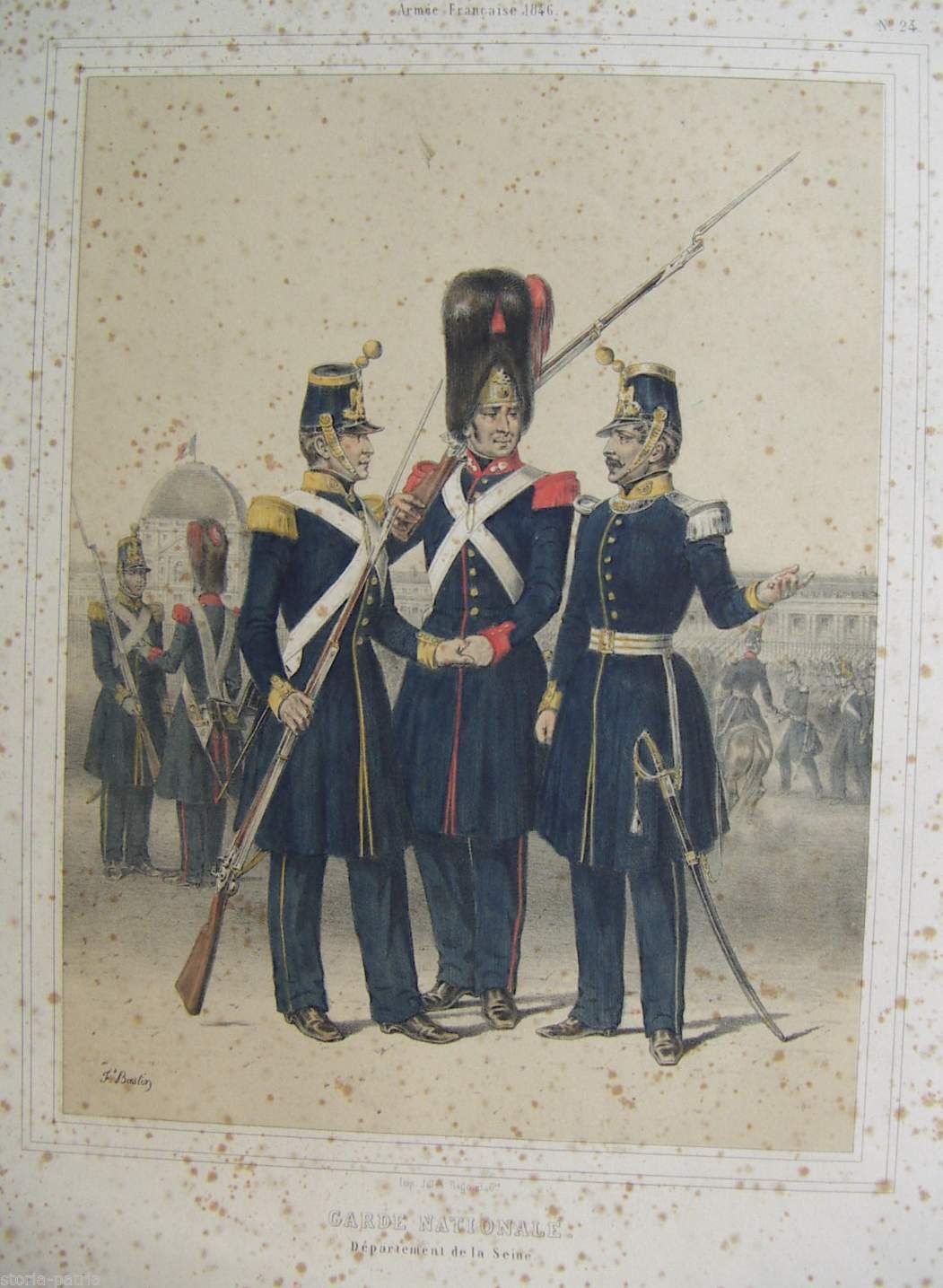 Litografia Guardia Nazionale Francese, 1846, Bastin, Epoca Originale
