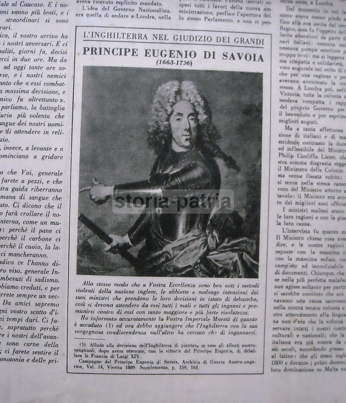 Giornale Malta, 1 Dicembre 1941. Articoli Su Palazzo Verdala, Garibaldi E Il Porto Di Marsamuscetto
