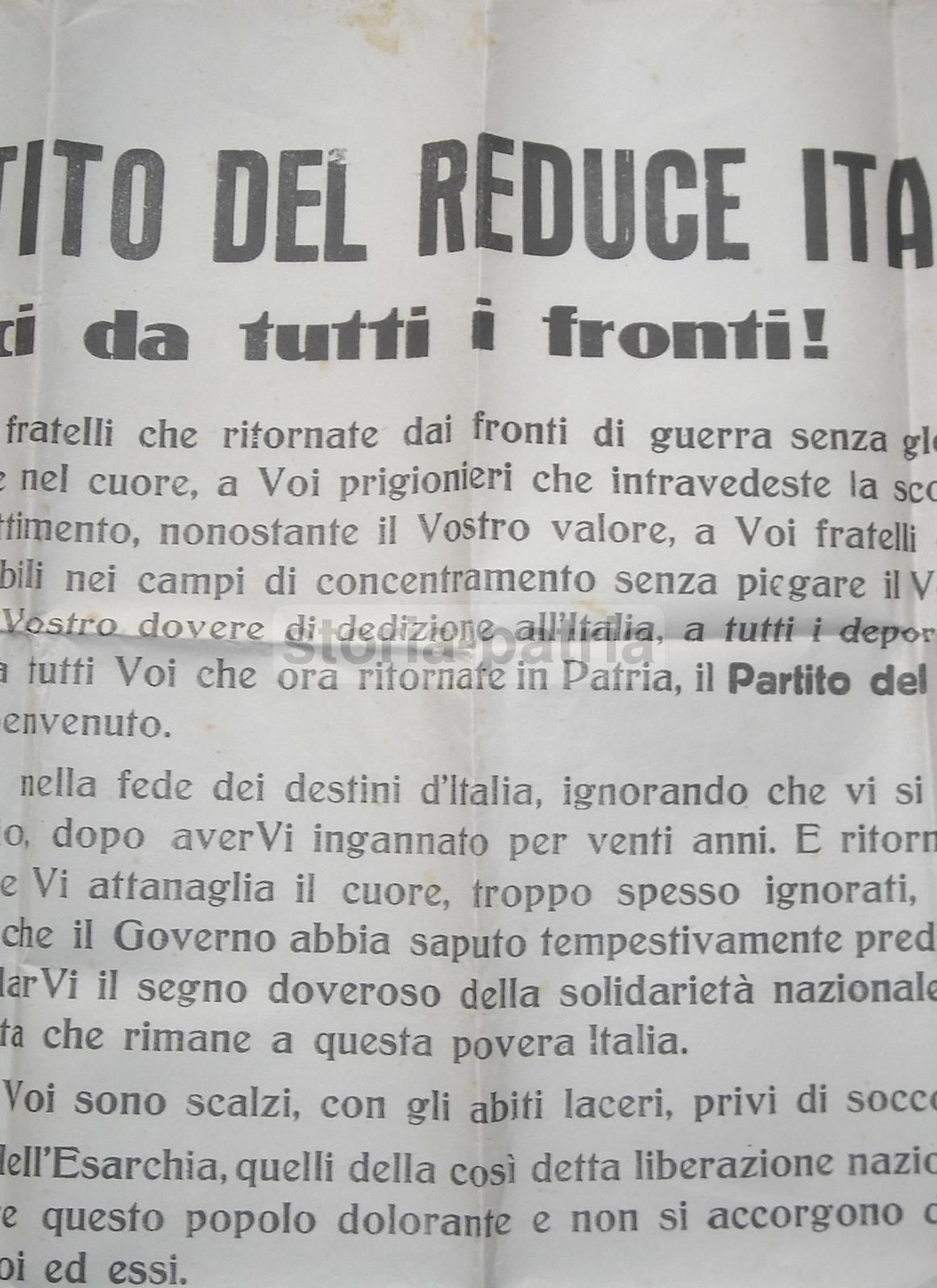 Manifesto Del Partito Del Reduce Italiano Nicoletti, Elezioni Postbelliche