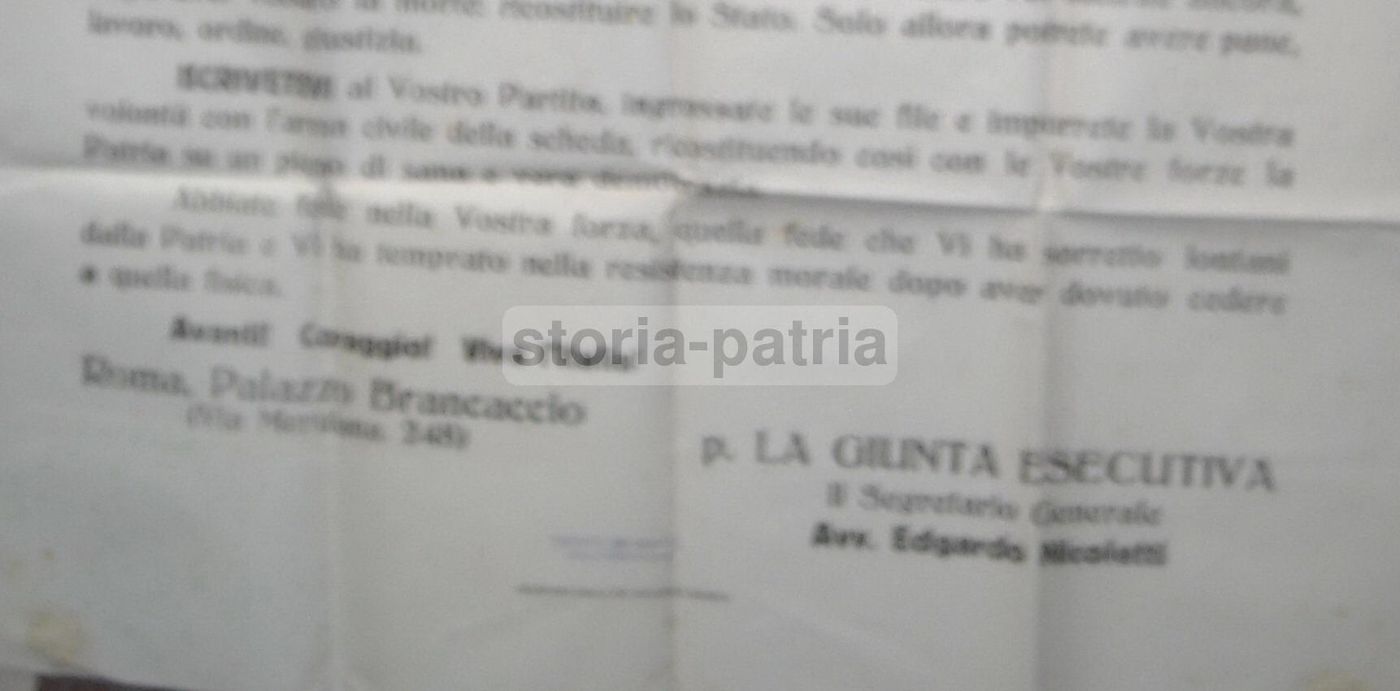 Manifesto Del Partito Del Reduce Italiano Nicoletti, Elezioni Postbelliche