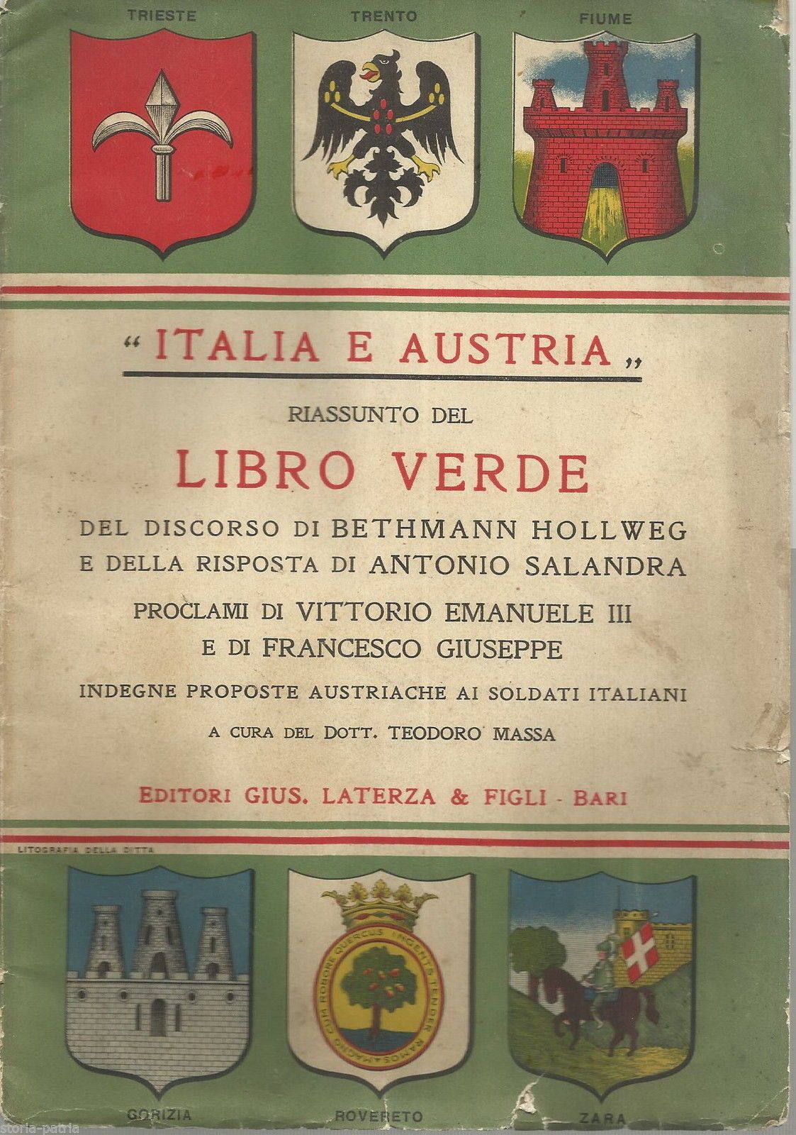 Italia E Austria: Libro Verde 1915, Salandra, Proclami WWI, Laterza