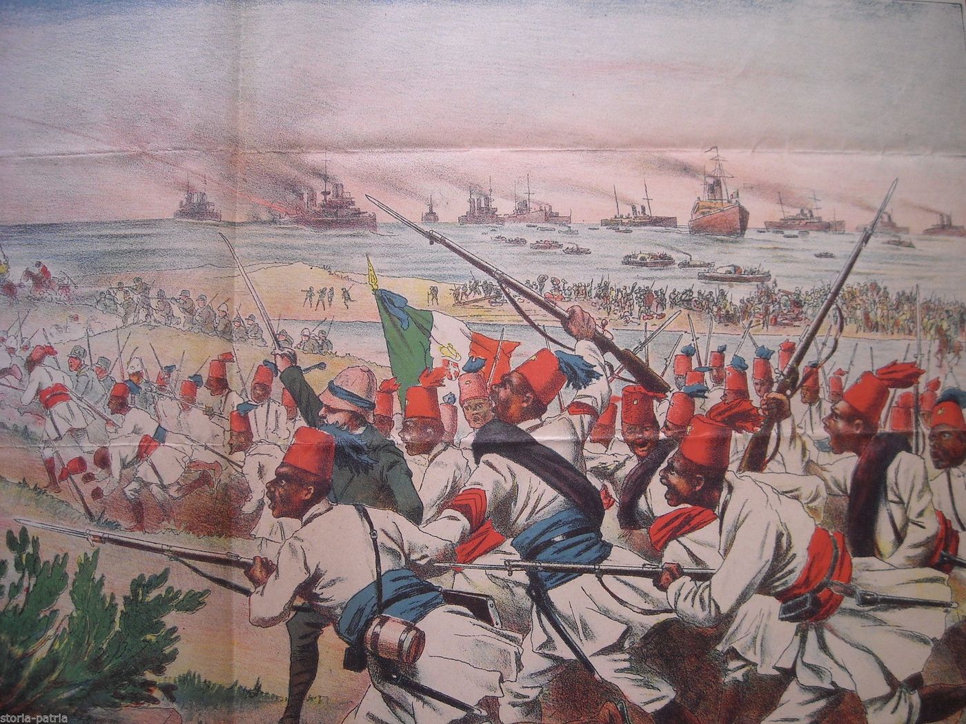 Stampa Antica Battaglia Forte Bu Kamez, Guerra Italo Turca, Alinari