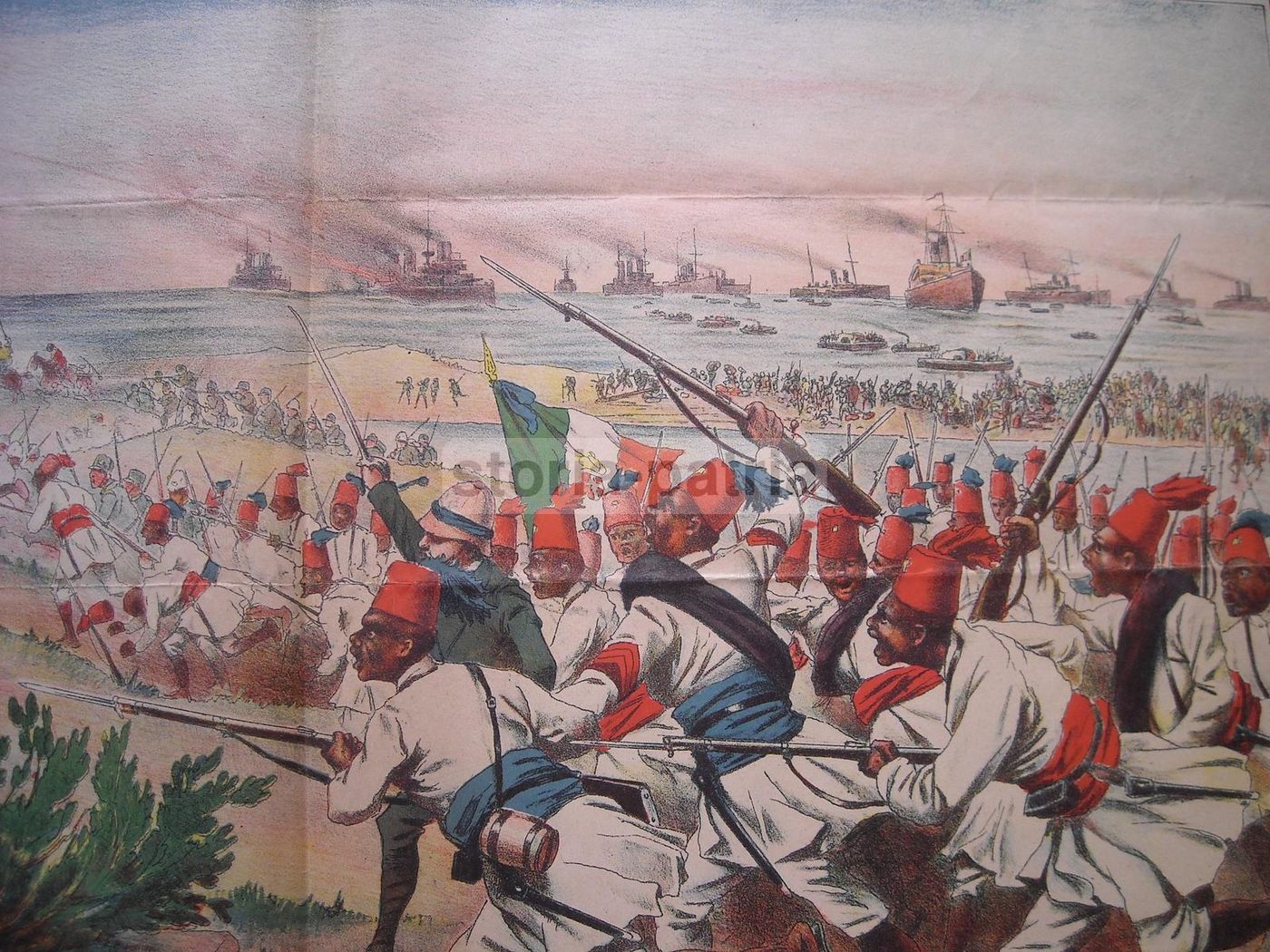 Stampa Antica Battaglia Forte Bu Kamez, Guerra Italo Turca, Alinari