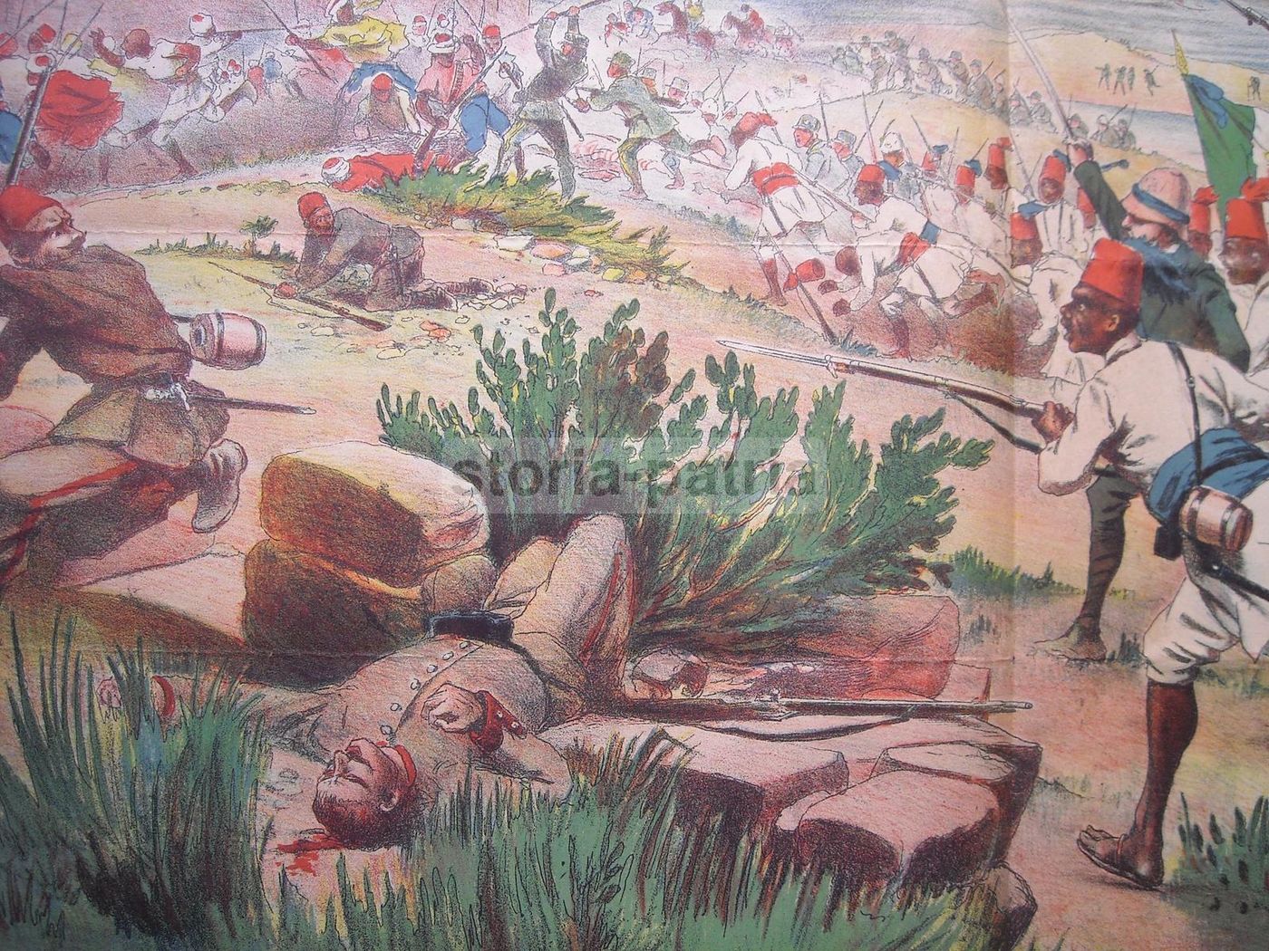 Stampa Antica Battaglia Forte Bu Kamez, Guerra Italo Turca, Alinari