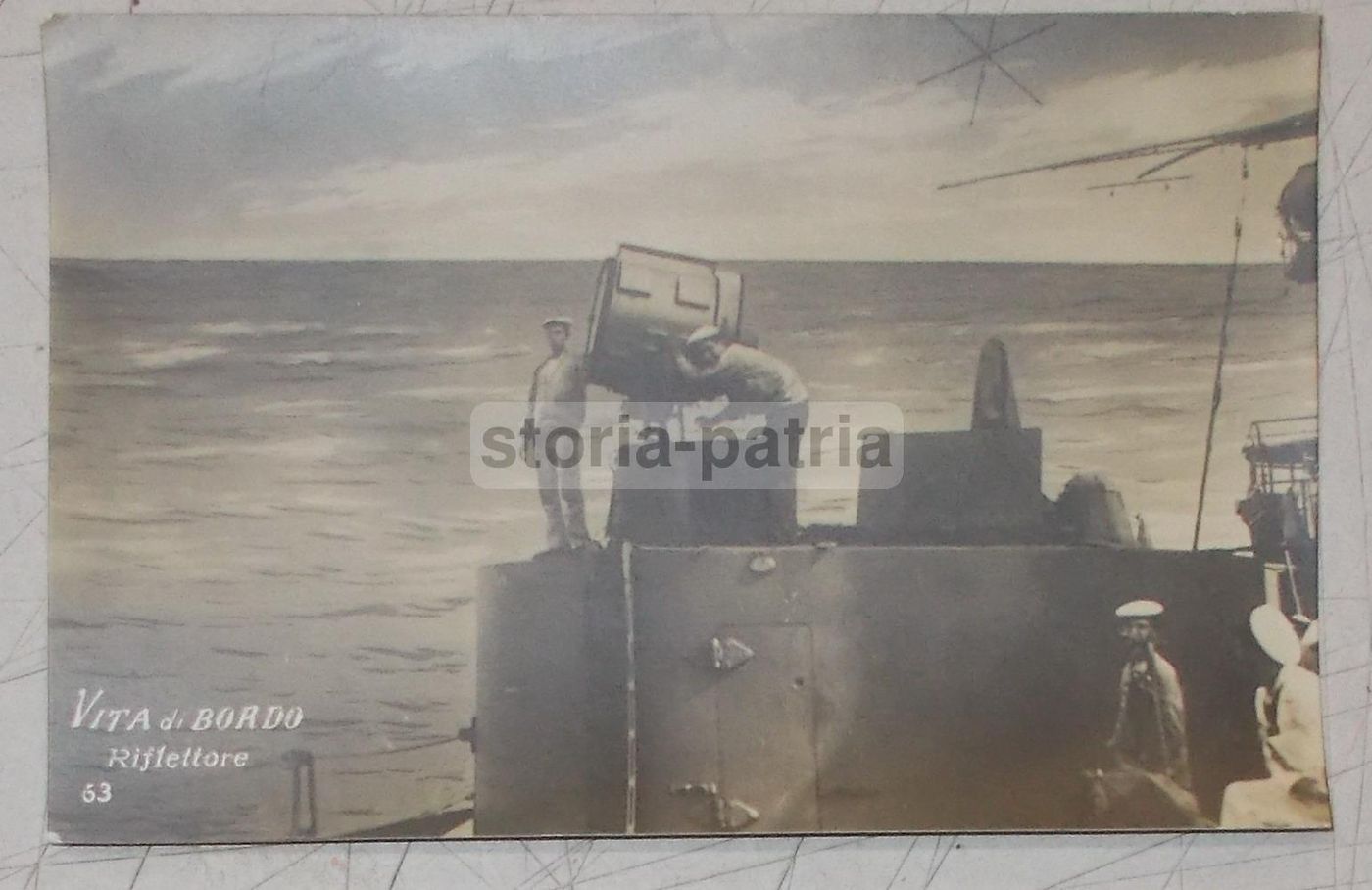 Fotografia Antica Marinai Con Riflettore Nave Militare Anni '20