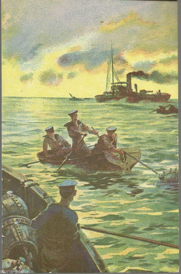 Cartolina Marina Militare Pesca Mine, Pubblicità Pirelli d'Epoca