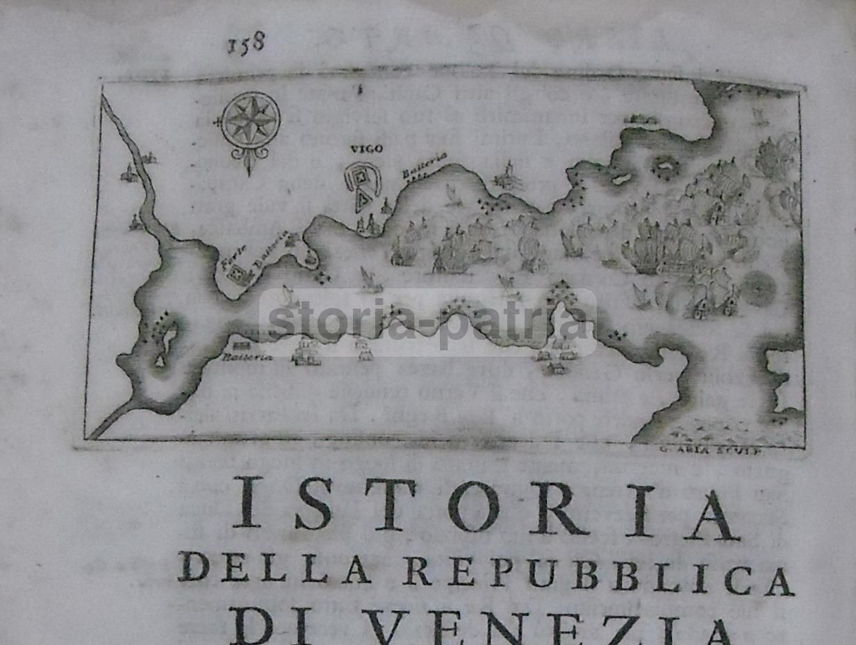 Antica Incisione Battaglia Navale Vigo 1700 Cartografia Militare