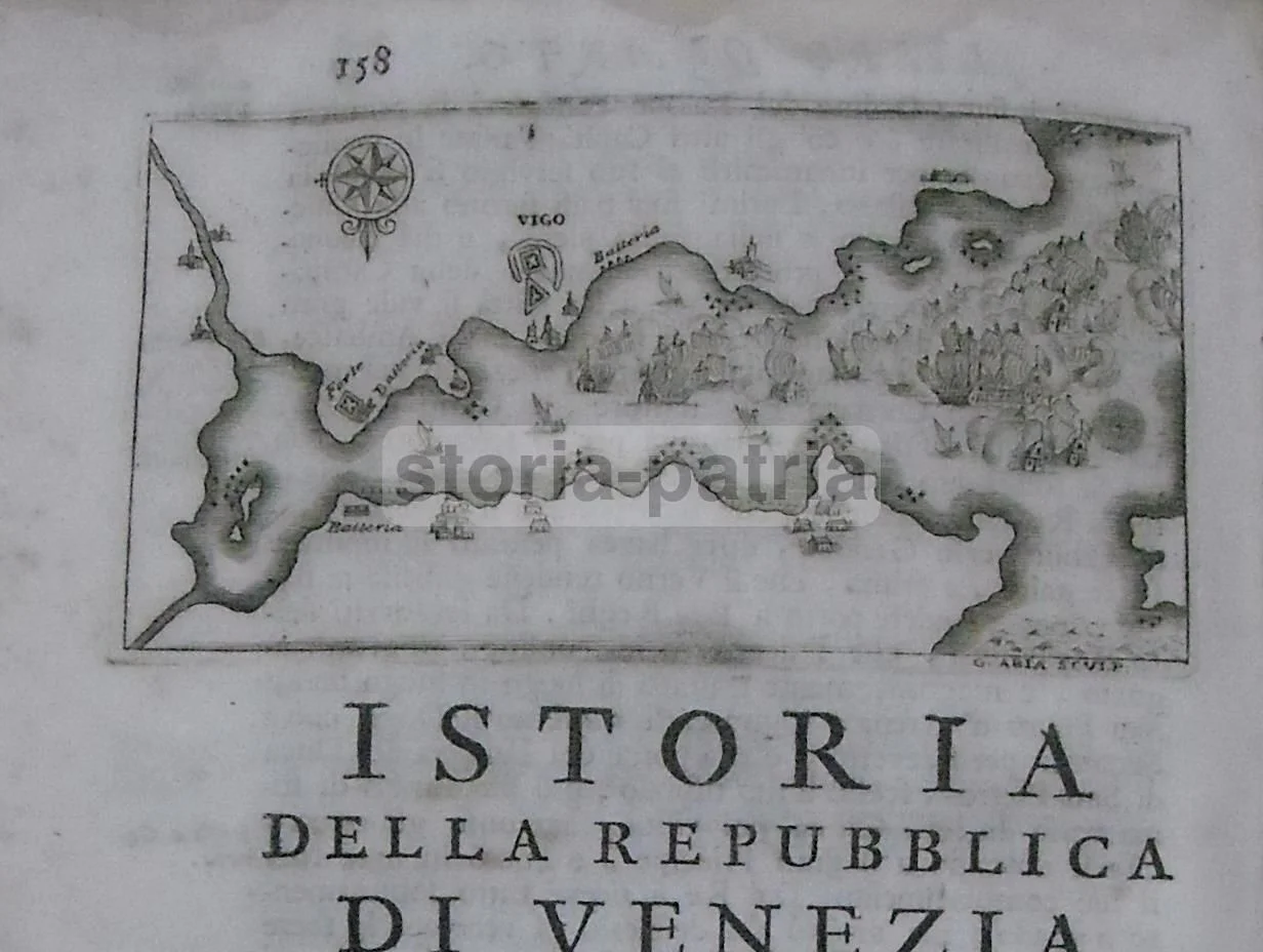 Antique Engraving Naval Battle of Vigo 1700, Military Cartography