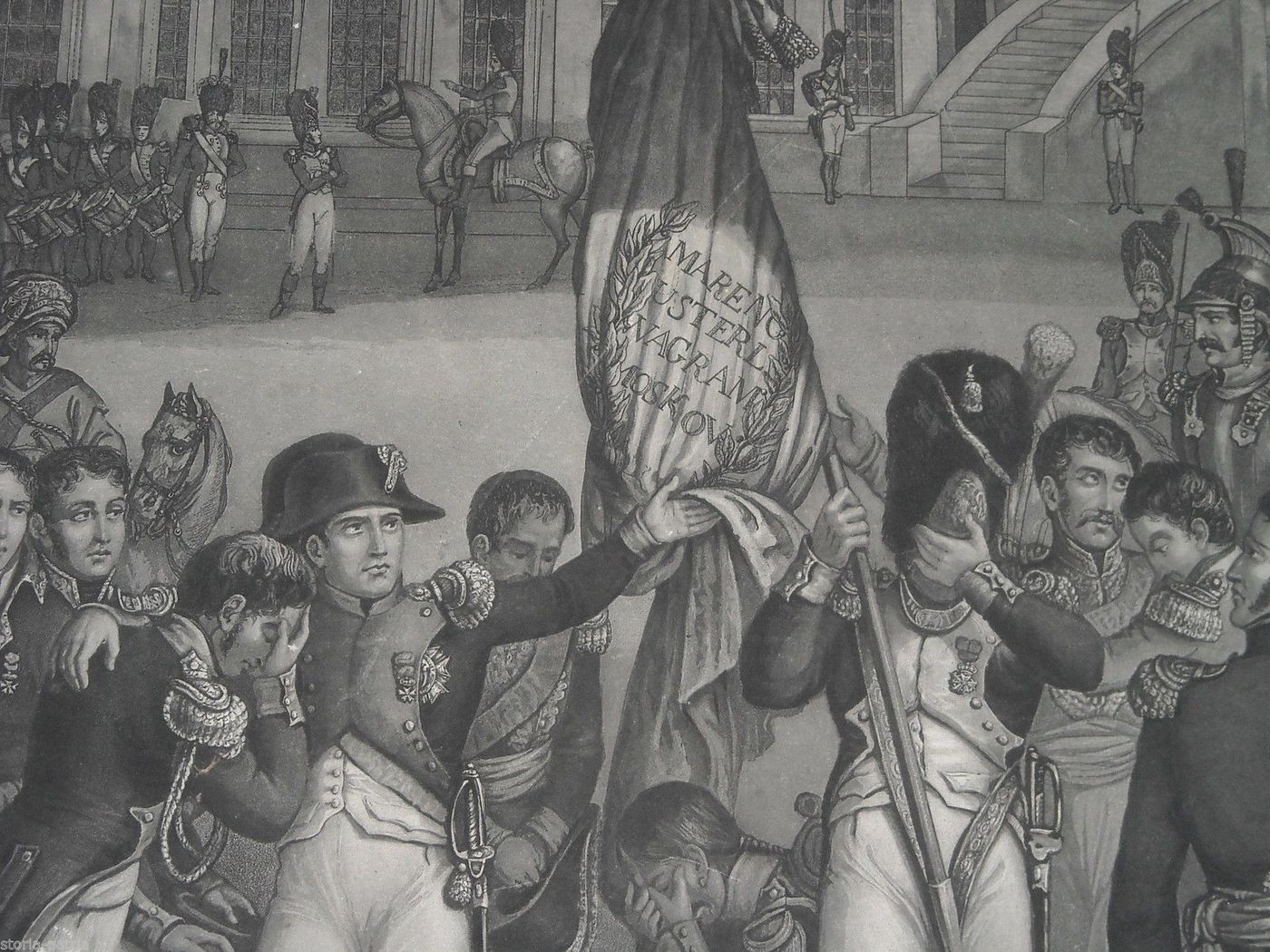 Litografia Napoleonica Antica Con Battaglie Marengo Wagram Moskov