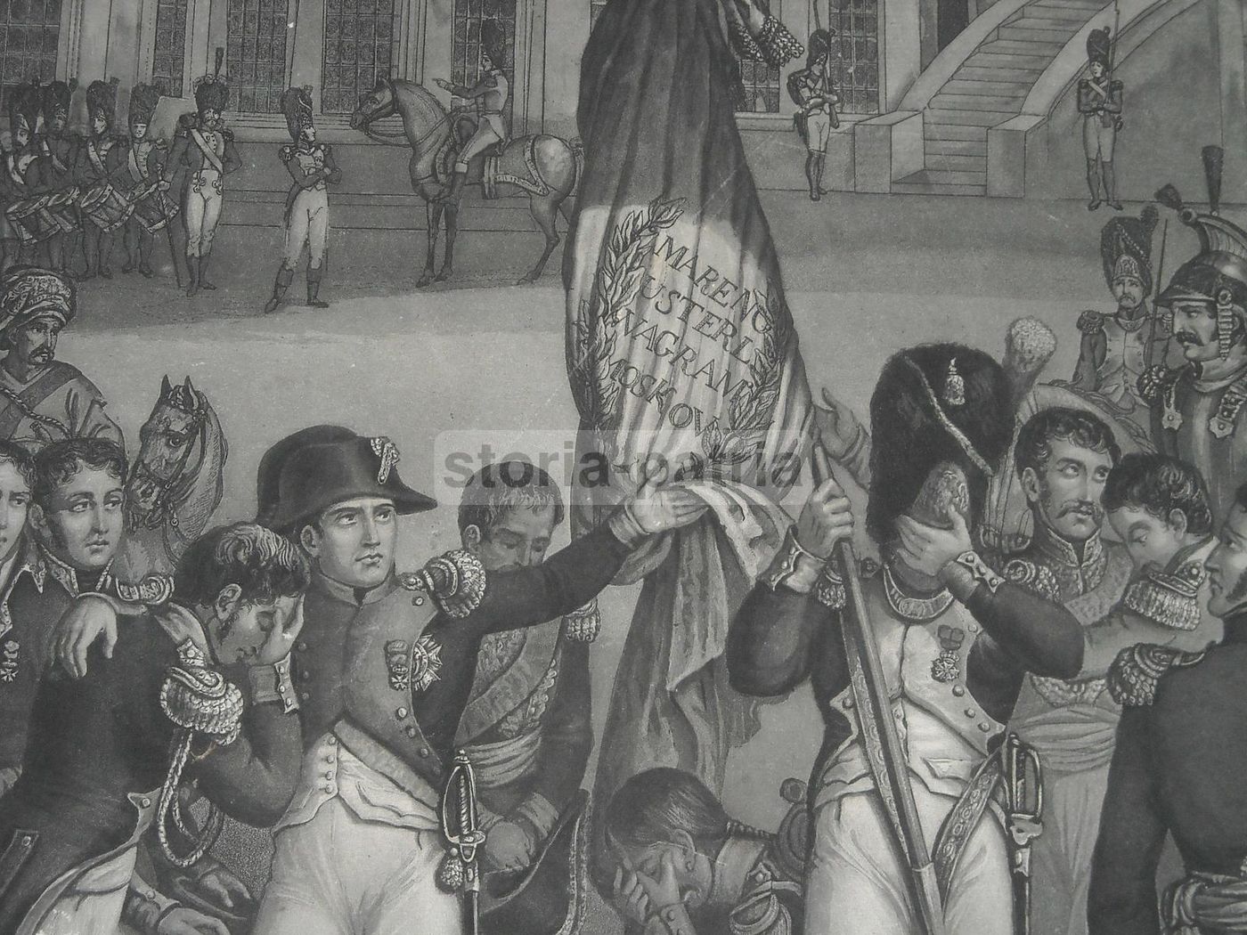 Litografia Napoleonica Antica Con Battaglie Marengo Wagram Moskov