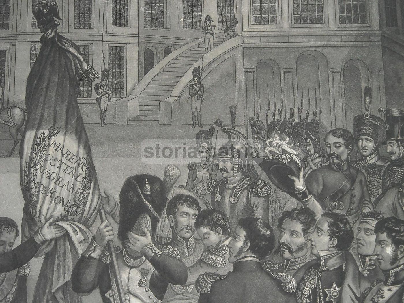 Litografia Napoleonica Antica Con Battaglie Marengo Wagram Moskov