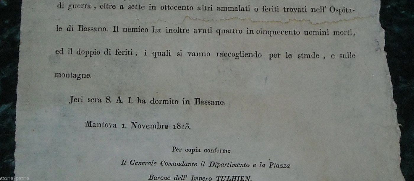 Manifesto Napoleonico 1813 Battaglia Di Bassano Tulhien Verona Mantova