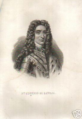 Principe Eugenio Di Savoia. Antica Incisione All'Acquaforte Originale, XIX Secolo
