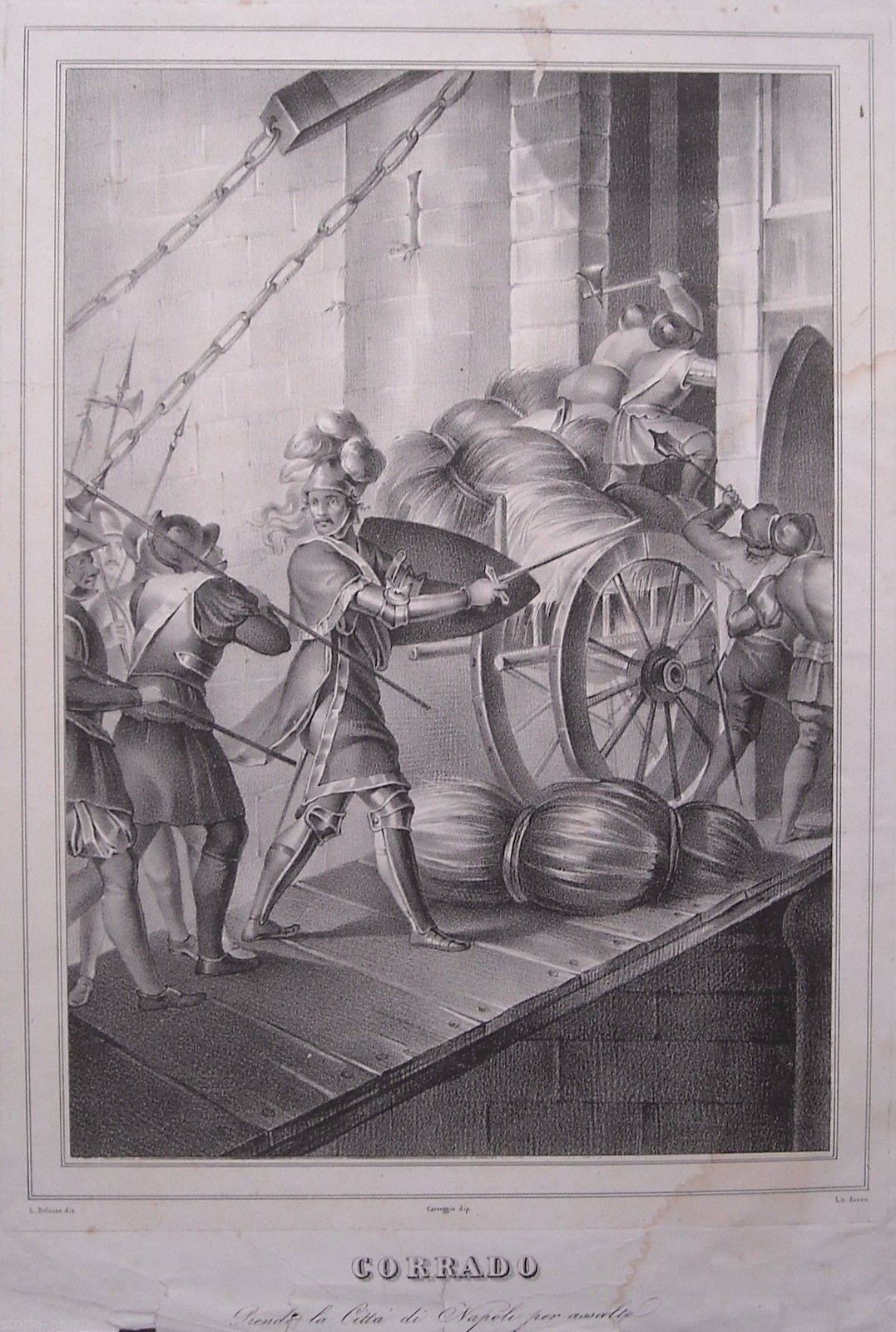 Litografia Antica Assalto Napoli Di Corrado Zezon 1800