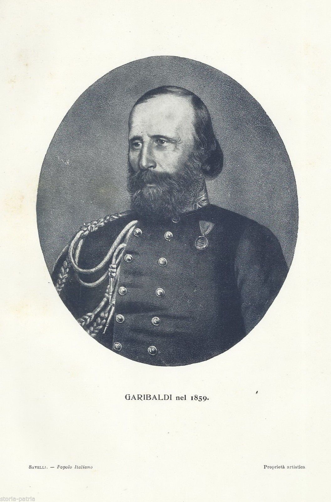 Stampa Antica Di Giuseppe Garibaldi Nel 1859