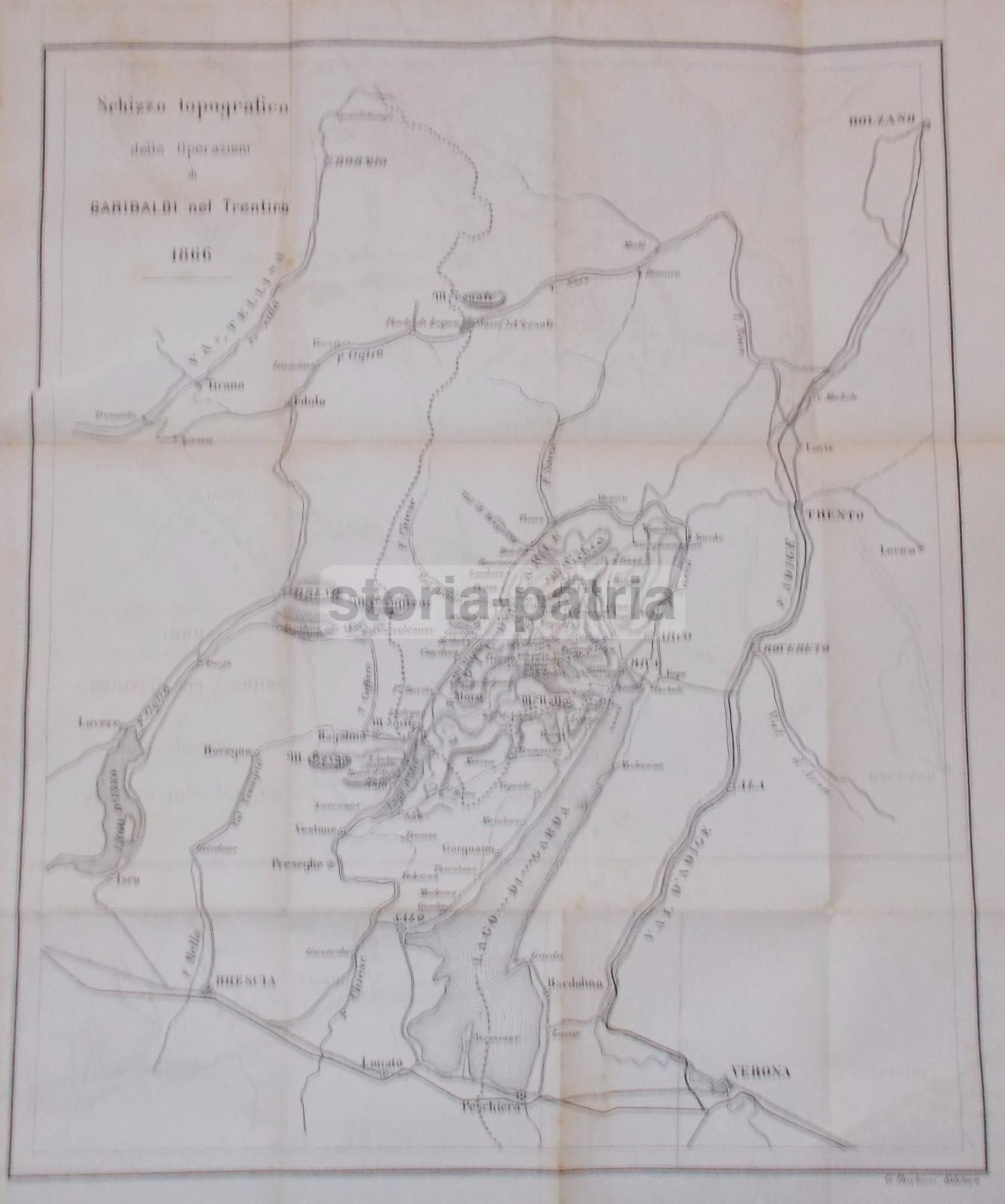 Mappa Antica Campagna Garibaldi Trentino 1866 Risorgimento Italiano