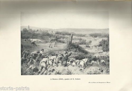 Stampa Antica Battaglia Di Rodero 1848 Induno Risorgimento Garibaldi