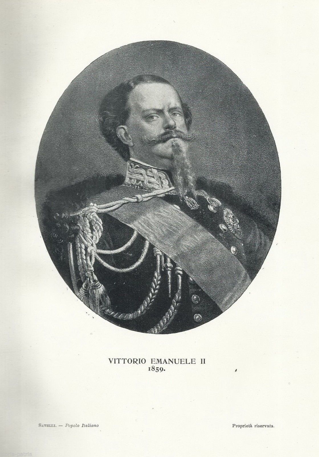 Vittorio Emanuele II: Stampa Antica 1859 Con Ritratto E Araldica Savoia