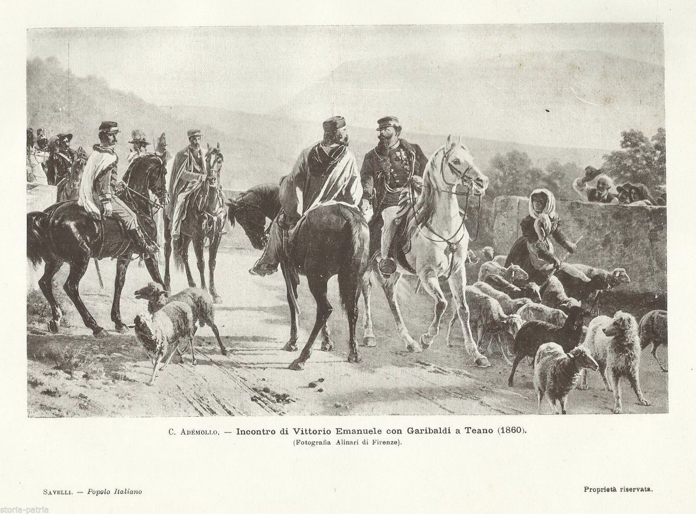 Stampa Storica Incontro Di Teano Vittorio Emanuele E Garibaldi 1928