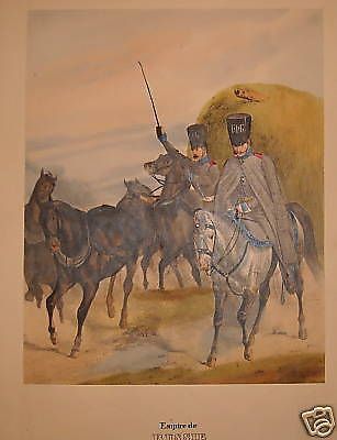 Litografia Soldati Russi A Cavallo, Impero Di Russia, Metà XIX Secolo