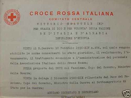 Attestazione Croce Rossa Italiana 1941, Comitato Centrale Roma