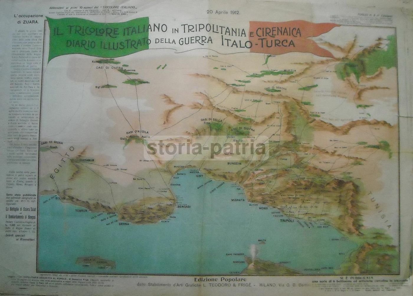 Mappa Della Guerra Italo Turca 1912 Tripolitania, Cirenaica E Libia
