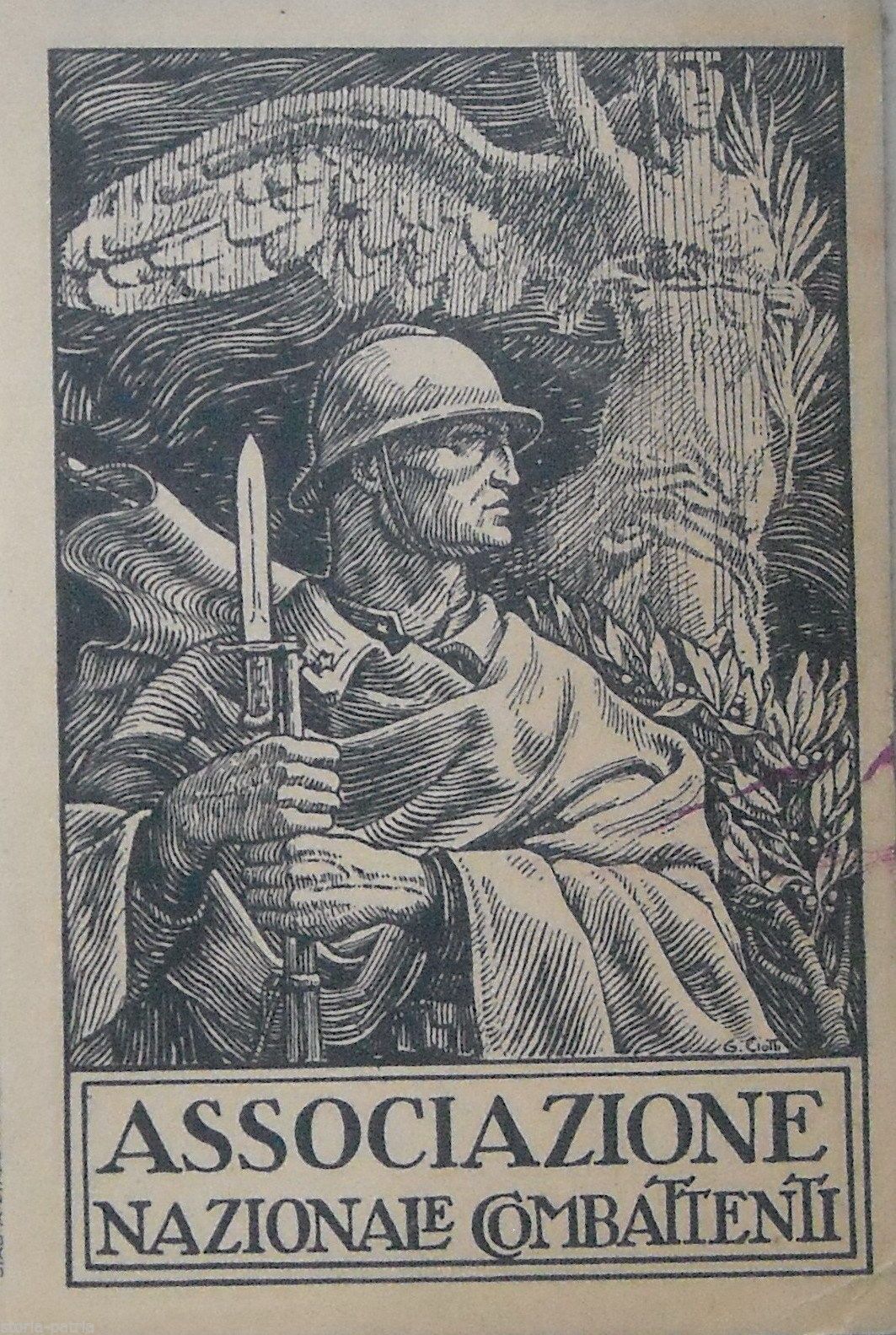 Tessera Combattenti 1940 Illustrazione G. Ciotti Vittoria Alata
