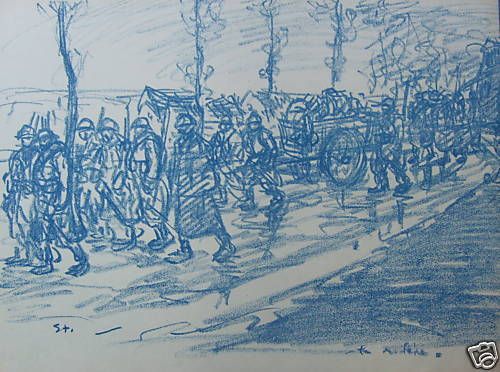 Stampa Originale Steinlen Scena Militare Soldati Inizio '900