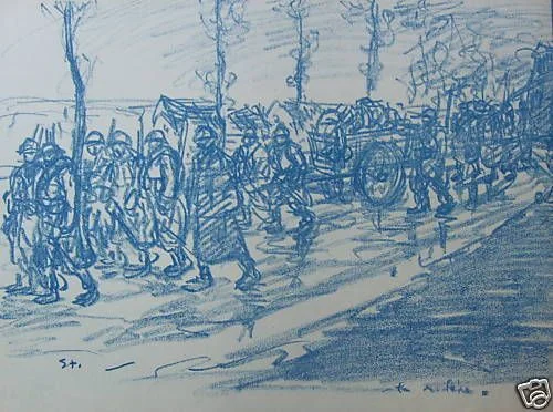 Original Print Steinlen Military Scene Soldiers Early 1900s