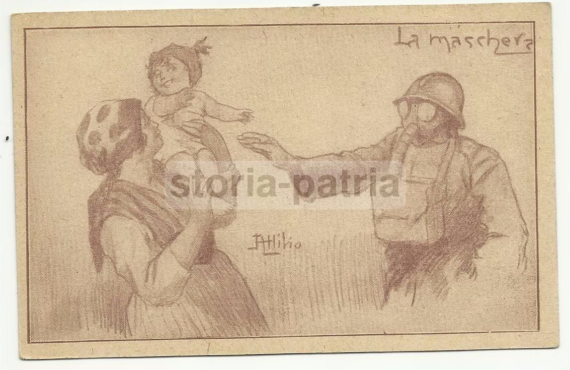 Cartolina Propagandistica Prima Guerra Mondiale: Soldato Con Maschera Antigas