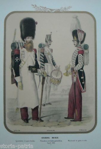 Stampa Uniformi Borboniche: Guardia Reale, Musicante, Napoli, 1852