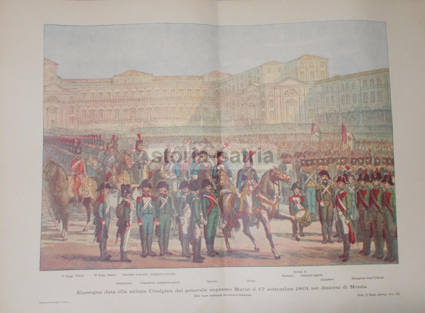 Stampa Rassegna Milizia Cisalpina Murat Monza 1801 Militaria