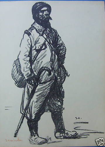 Steinlen: Litografia Di Un Vecchio Soldato, Primo '900, Incisione Originale