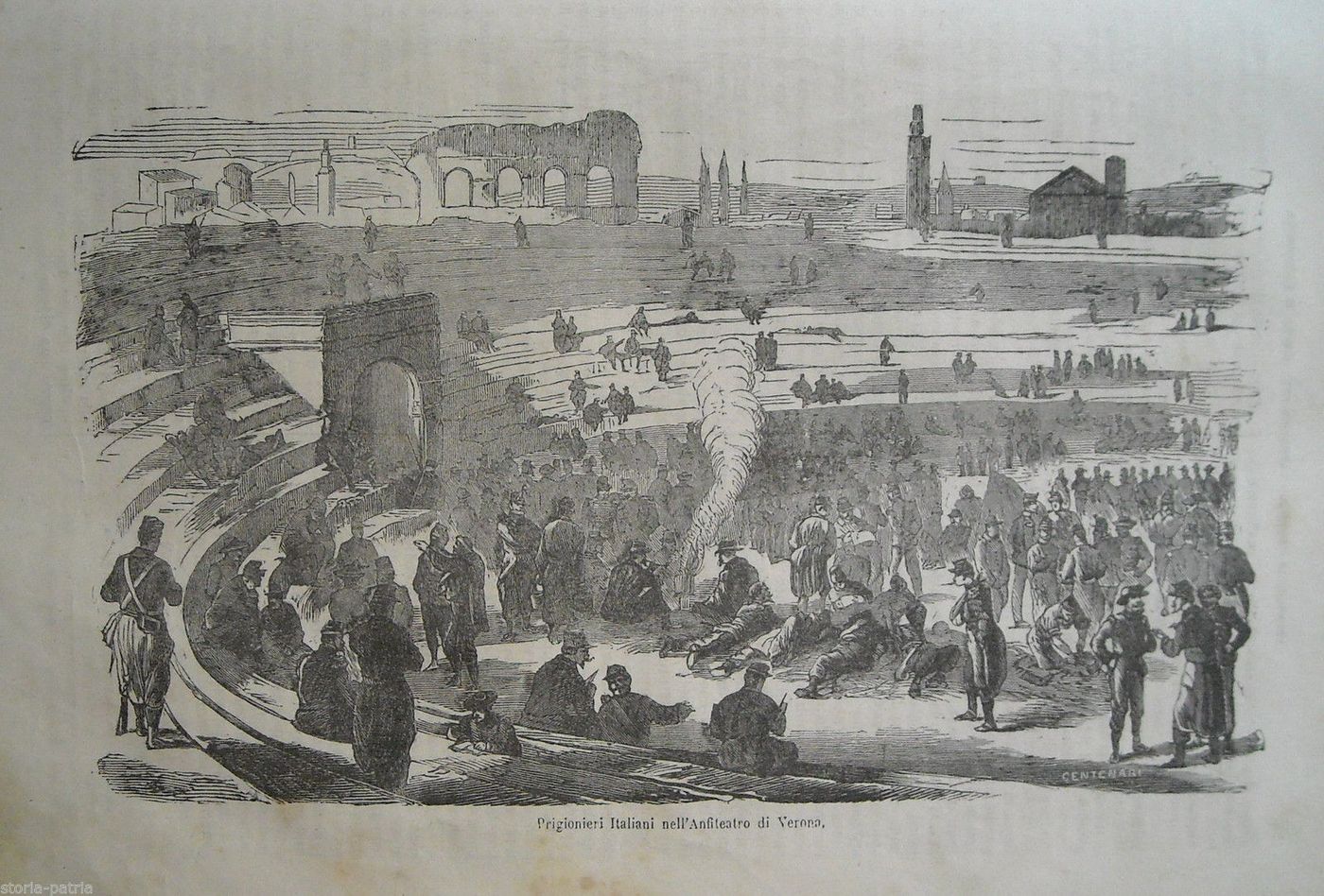 Stampa Antica Arena Di Verona: Prigionieri Italiani E Risorgimento, 1866