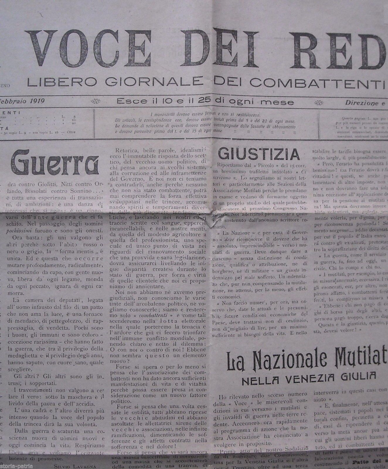 La Voce Dei Reduci 1919 Ascoli Piceno Giornale Combattenti Guerra