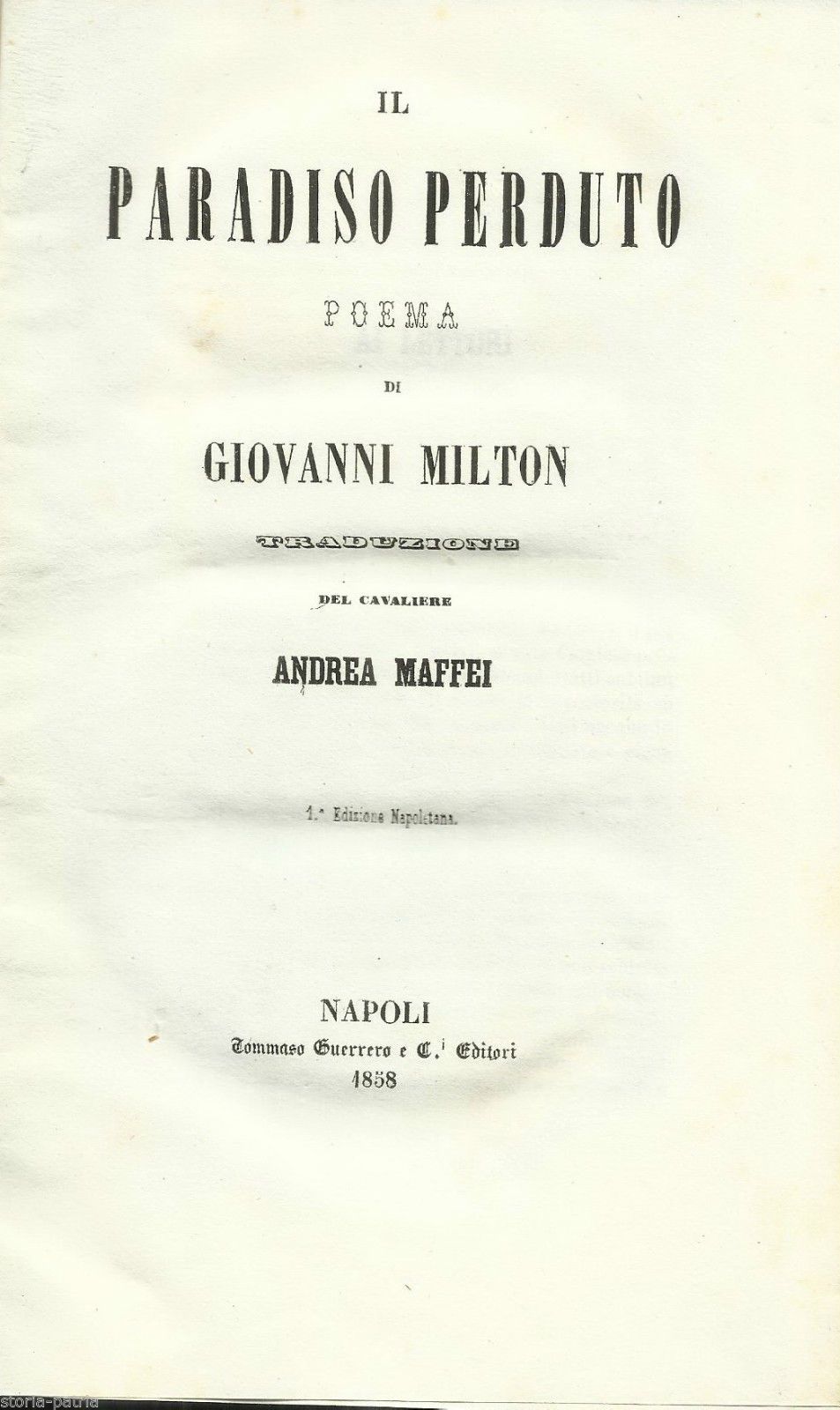 Il Paradiso Perduto Di Milton Tradotto Da Maffei, Napoli 1858