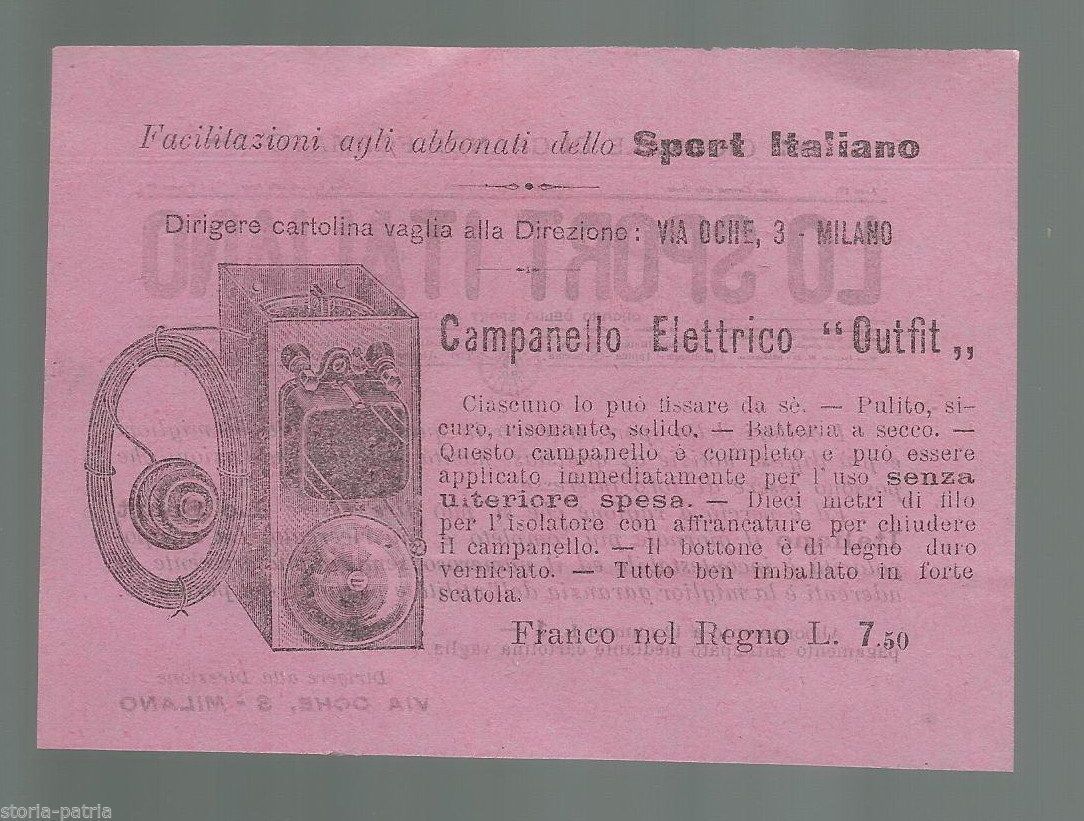 Volantino Pubblicitario Campanello Elettrico Outfit 1910