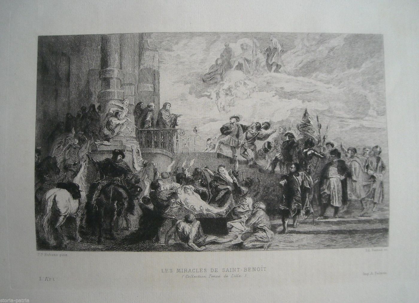 Incisione Antica Dei Miracoli Di San Benedetto (Rubens, Ramus), Fine '800