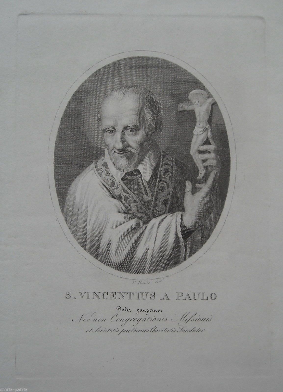 San Vincenzo De' Paoli. Acquaforte Originale Di F. Pisante. Metà XIX Secolo