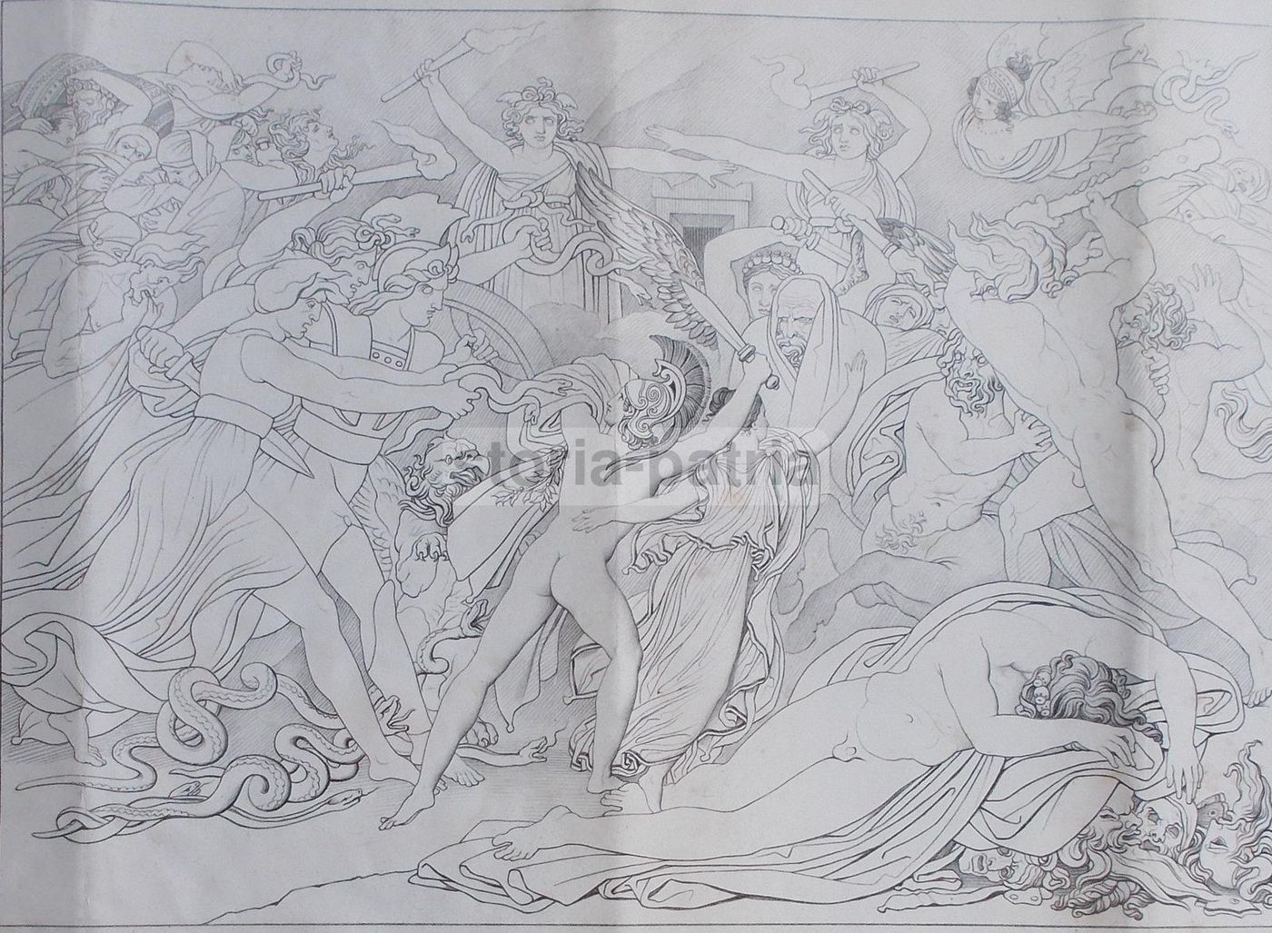 Enea Alle Porte Degli Inferi Litografia Antica Girodet Dassy 1800